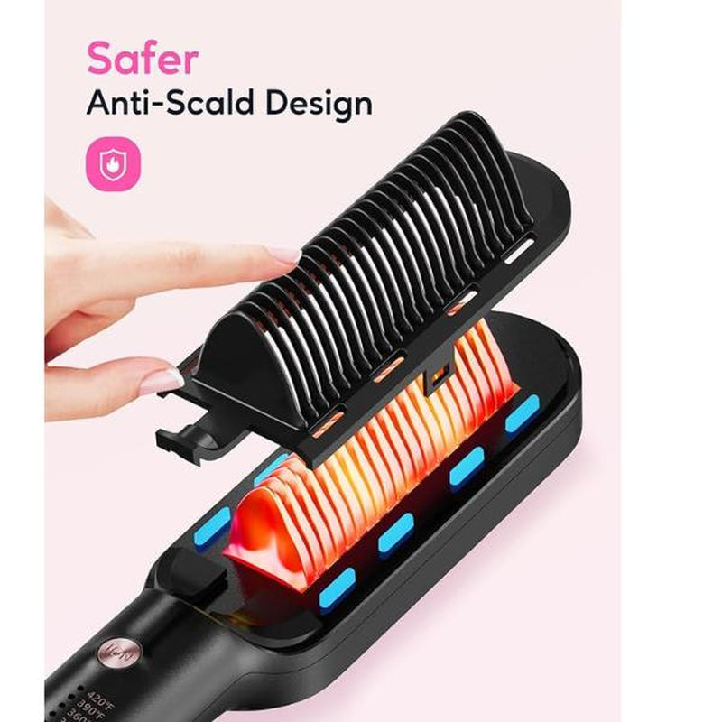 Ionic Hair Straightener Brush - Sleek Sweep with 6 Temperature Adjusts, Anti-Scald Ceramic Hair Straightener Comb for Home Salon Smooth Comfort Rose Pink