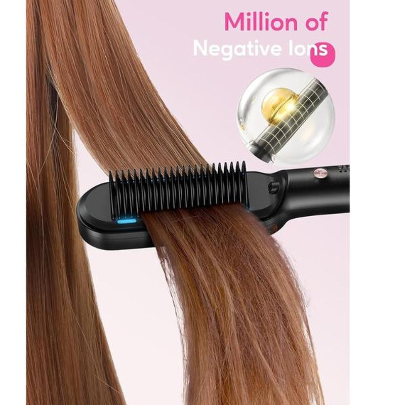 Ionic Hair Straightener Brush - Sleek Sweep with 6 Temperature Adjusts, Anti-Scald Ceramic Hair Straightener Comb for Home Salon Smooth Comfort Rose Pink