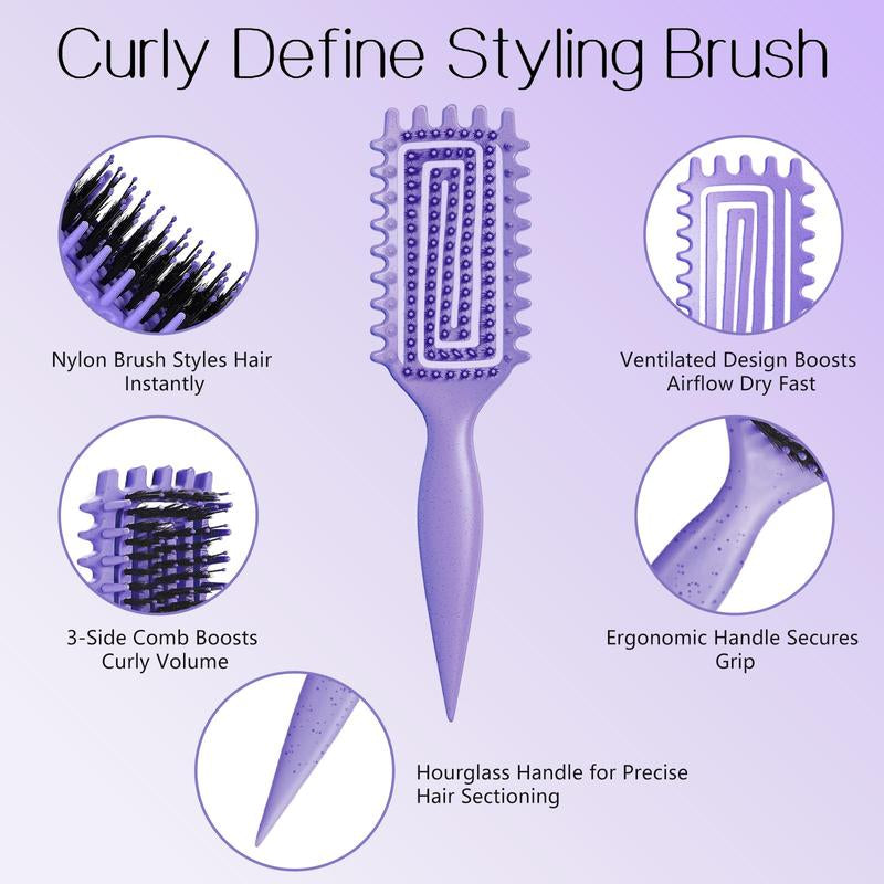 Curly Hair Brush, Curl Defining Brush with Soft Boar Bristlesdetangling Tangled Glides, Wide-Teeth Design Effortlesslyshaping & Defining Curls, Curling Definer for Wet & Dry Hair(Pink)
