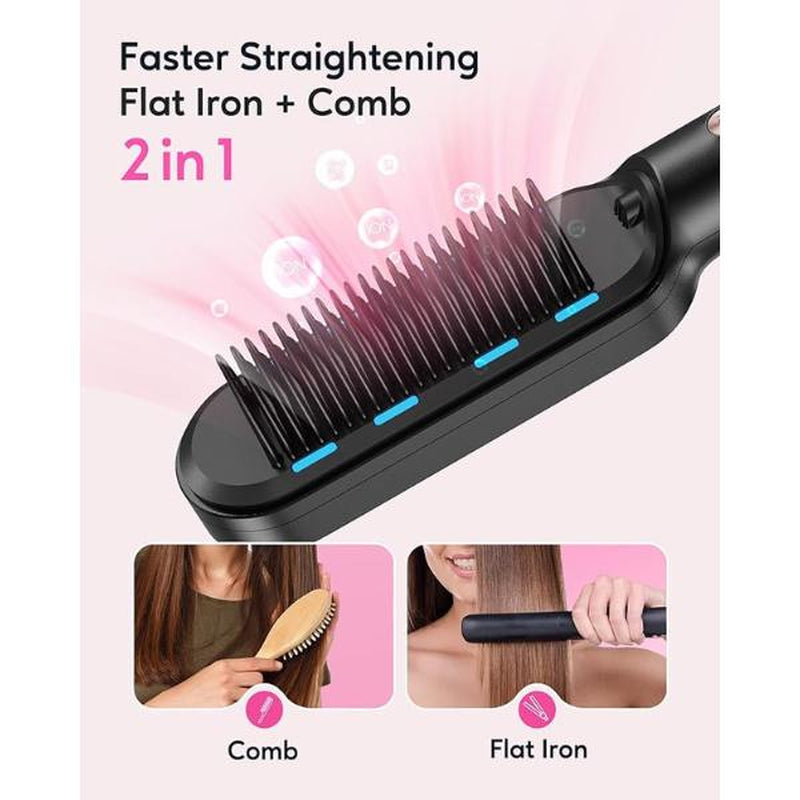Ionic Hair Straightener Brush - Sleek Sweep with 6 Temperature Adjusts, Anti-Scald Ceramic Hair Straightener Comb for Home Salon Smooth Comfort Rose Pink