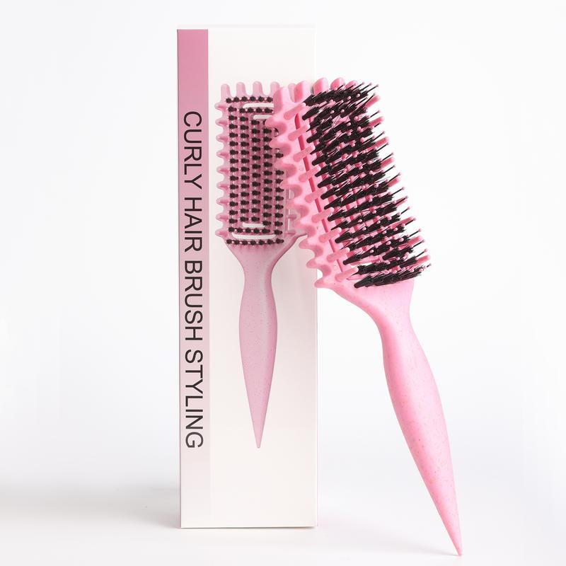 Curly Hair Brush, Curl Defining Brush with Soft Boar Bristlesdetangling Tangled Glides, Wide-Teeth Design Effortlesslyshaping & Defining Curls, Curling Definer for Wet & Dry Hair(Pink)
