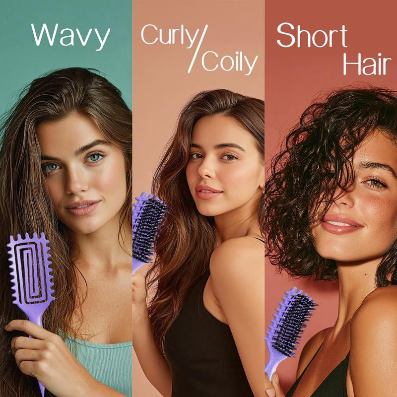 Curly Hair Brush, Curl Defining Brush with Soft Boar Bristlesdetangling Tangled Glides, Wide-Teeth Design Effortlesslyshaping & Defining Curls, Curling Definer for Wet & Dry Hair(Pink)