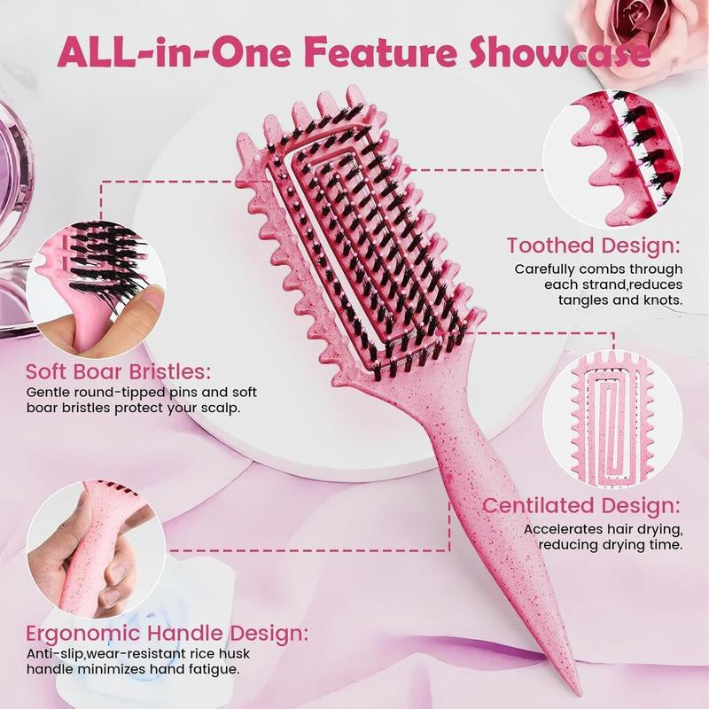 Curly Hair Brush, Curl Defining Brush with Soft Boar Bristlesdetangling Tangled Glides, Wide-Teeth Design Effortlesslyshaping & Defining Curls, Curling Definer for Wet & Dry Hair(Pink)