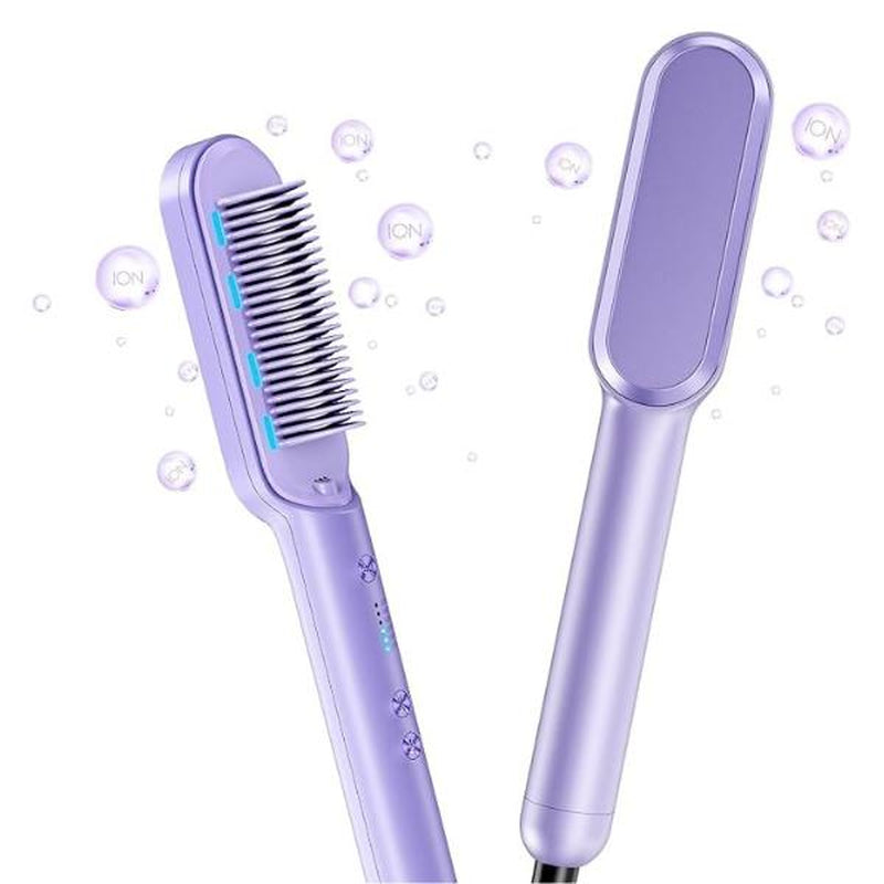 Ionic Hair Straightener Brush - Sleek Sweep with 6 Temperature Adjusts, Anti-Scald Ceramic Hair Straightener Comb for Home Salon Smooth Comfort Rose Pink